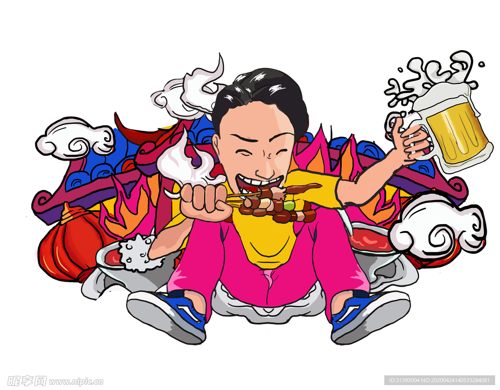 美食插画啤酒烤串