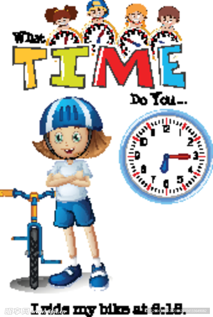 卡通儿童和时钟