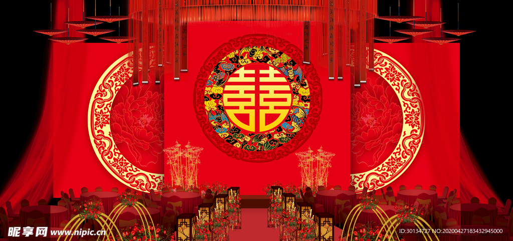 中式红色婚礼背景