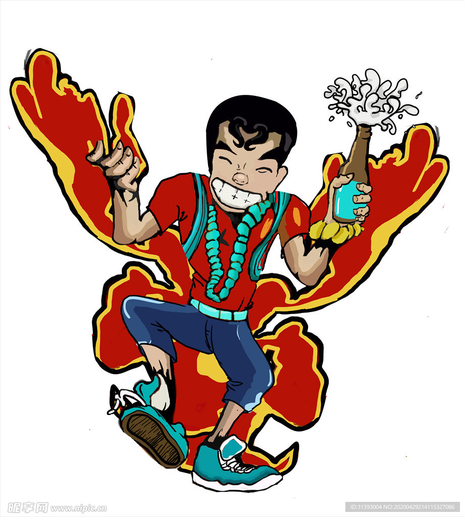 美食插画啤酒男