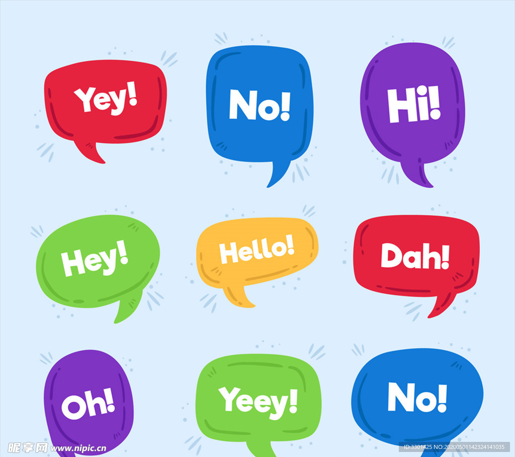 彩色打招呼 语言气泡图