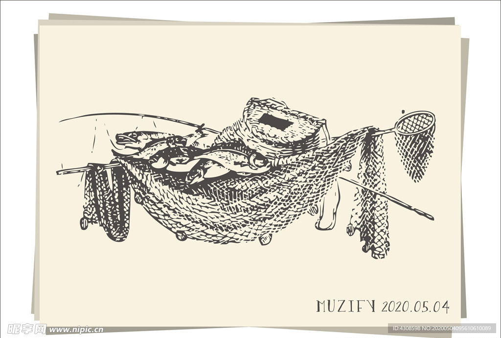 垂钓工具 素描画