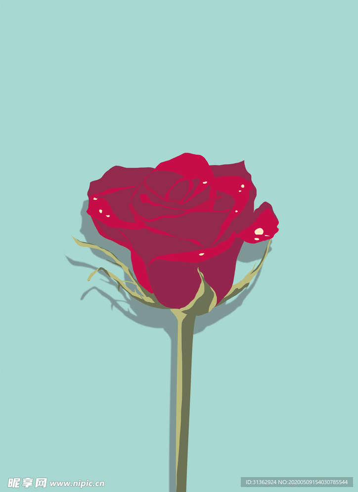 手绘玫瑰花植物花朵小清新