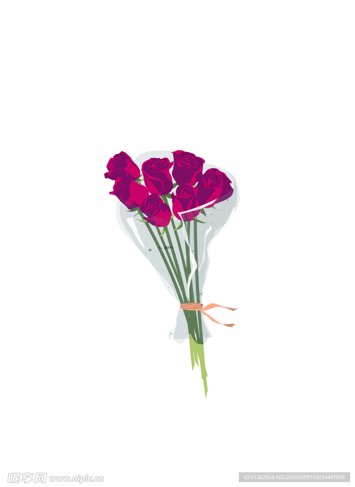 手绘玫瑰花束小清新婚礼植物花朵