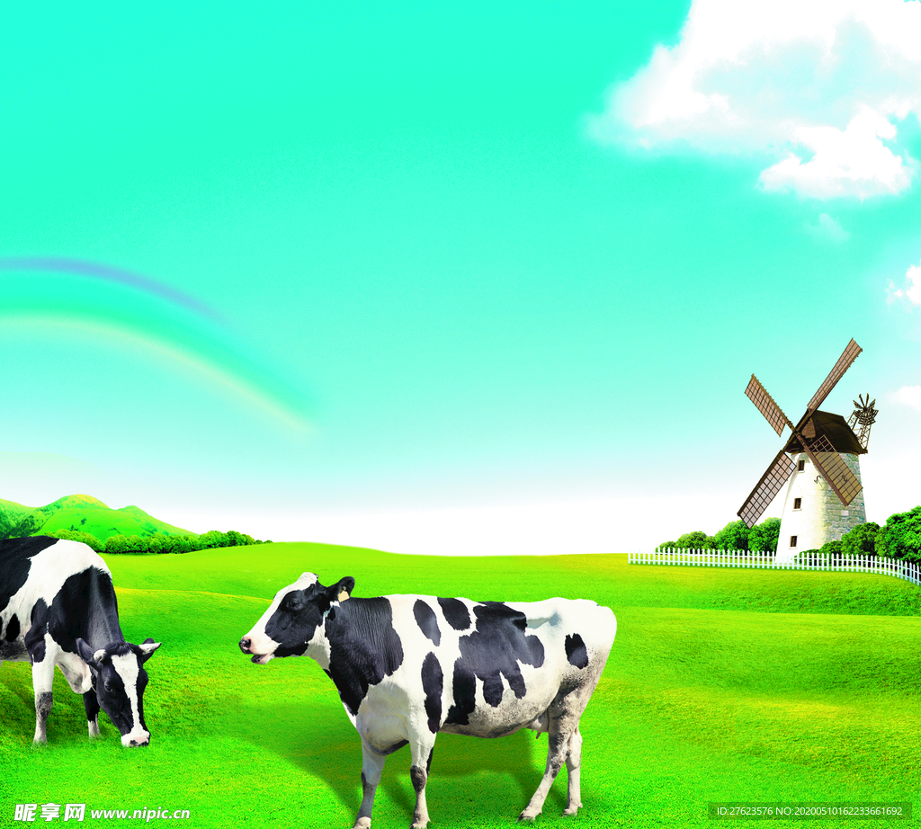 牛 风车背景·