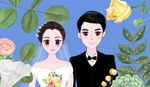 手绘插画婚纱照
