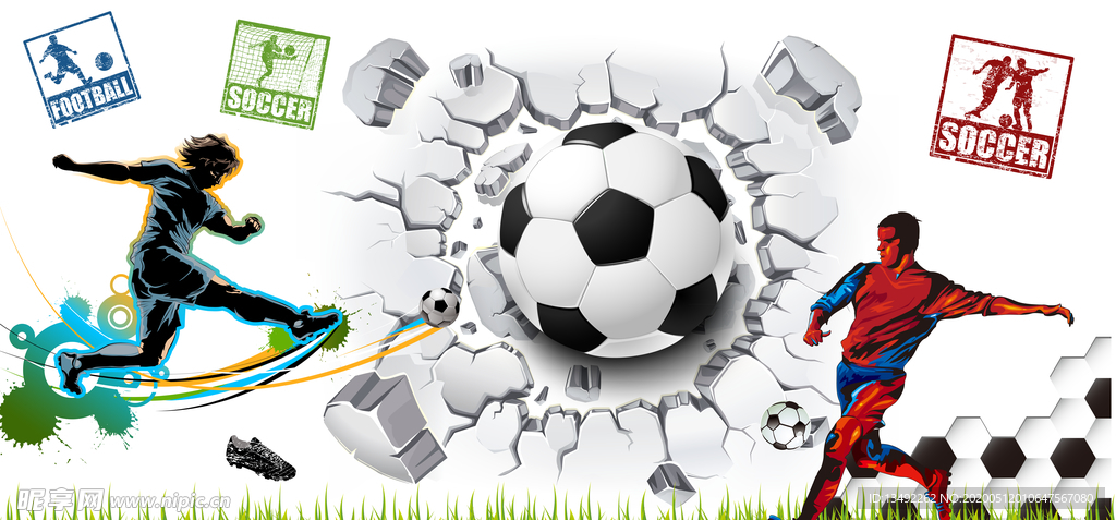 足球主题3D电视背景墙