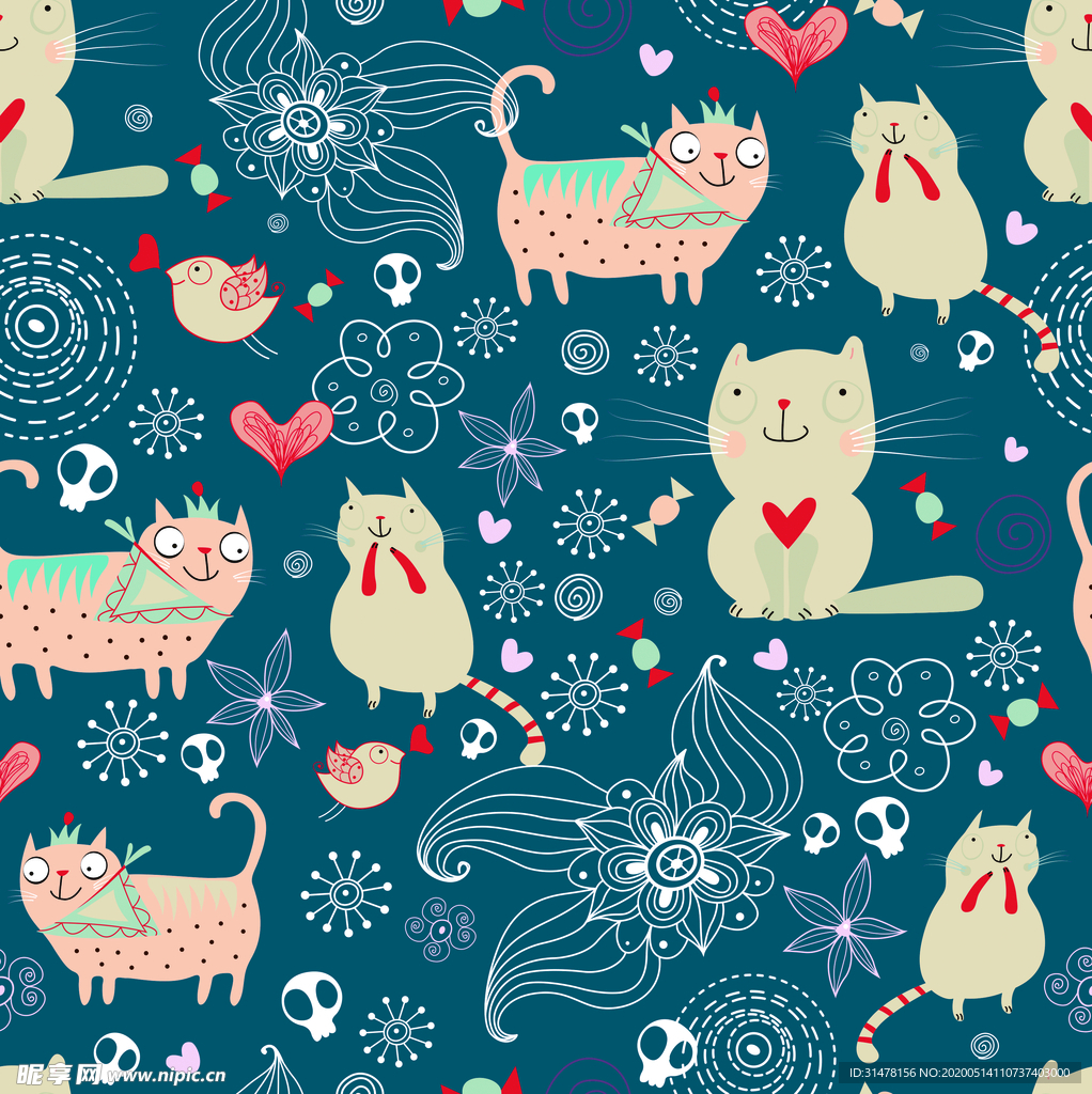 数码印花 可爱图案 猫咪