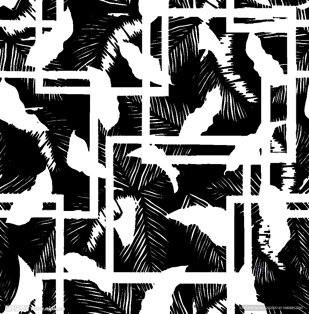 数码印花叶子白线