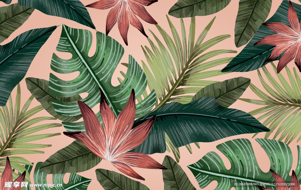 线条矢量手绘花草植物