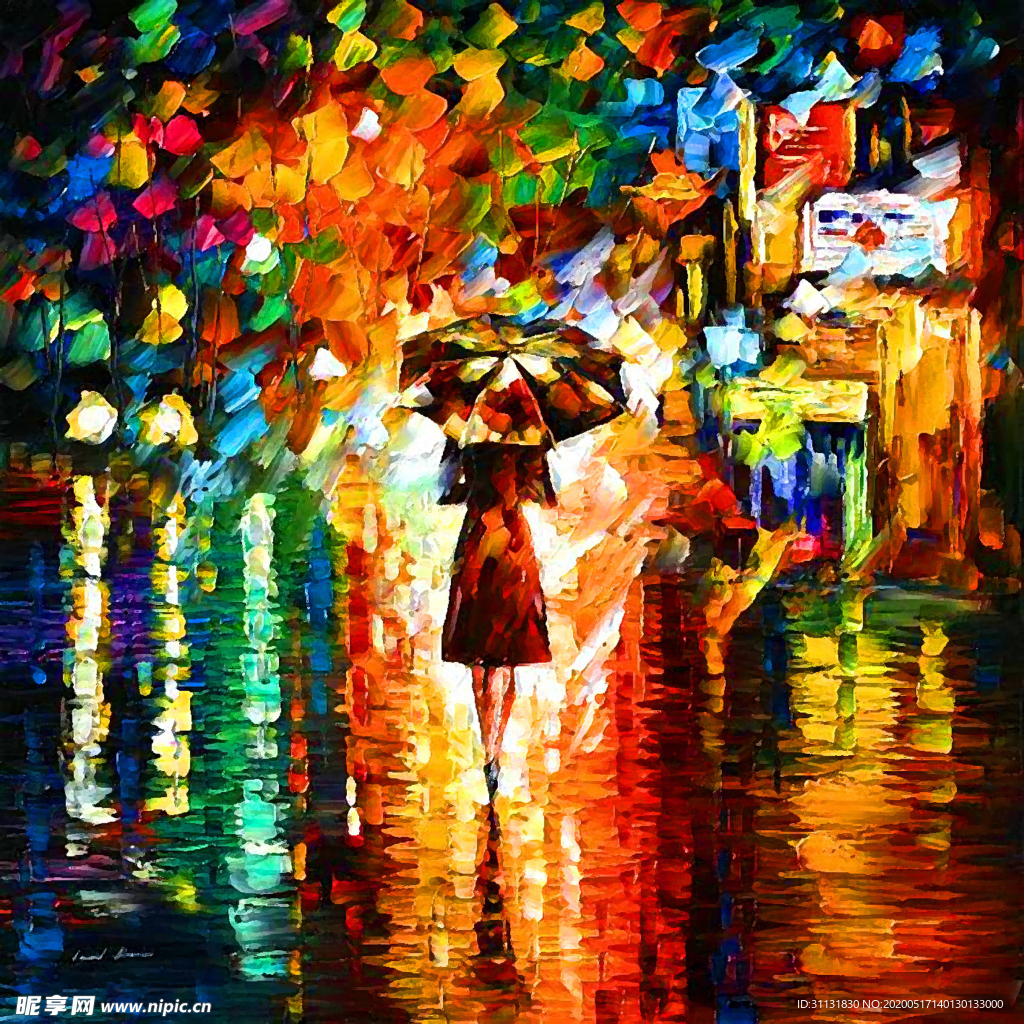 油画 雨中漫步