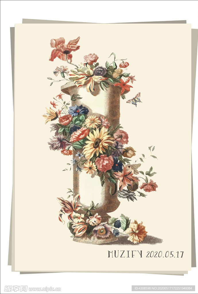 欧式复古长花瓶 静物图