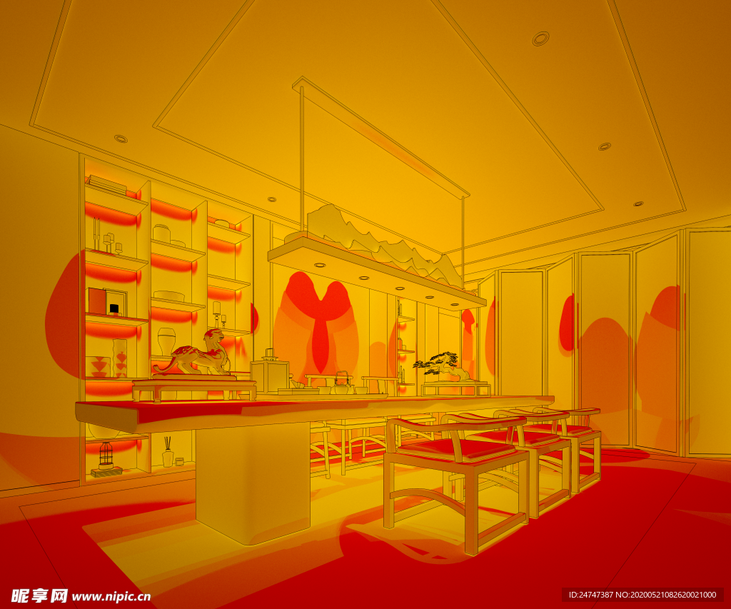 茶室 插画 中式