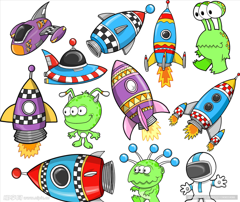 矢量手绘宇宙飞船