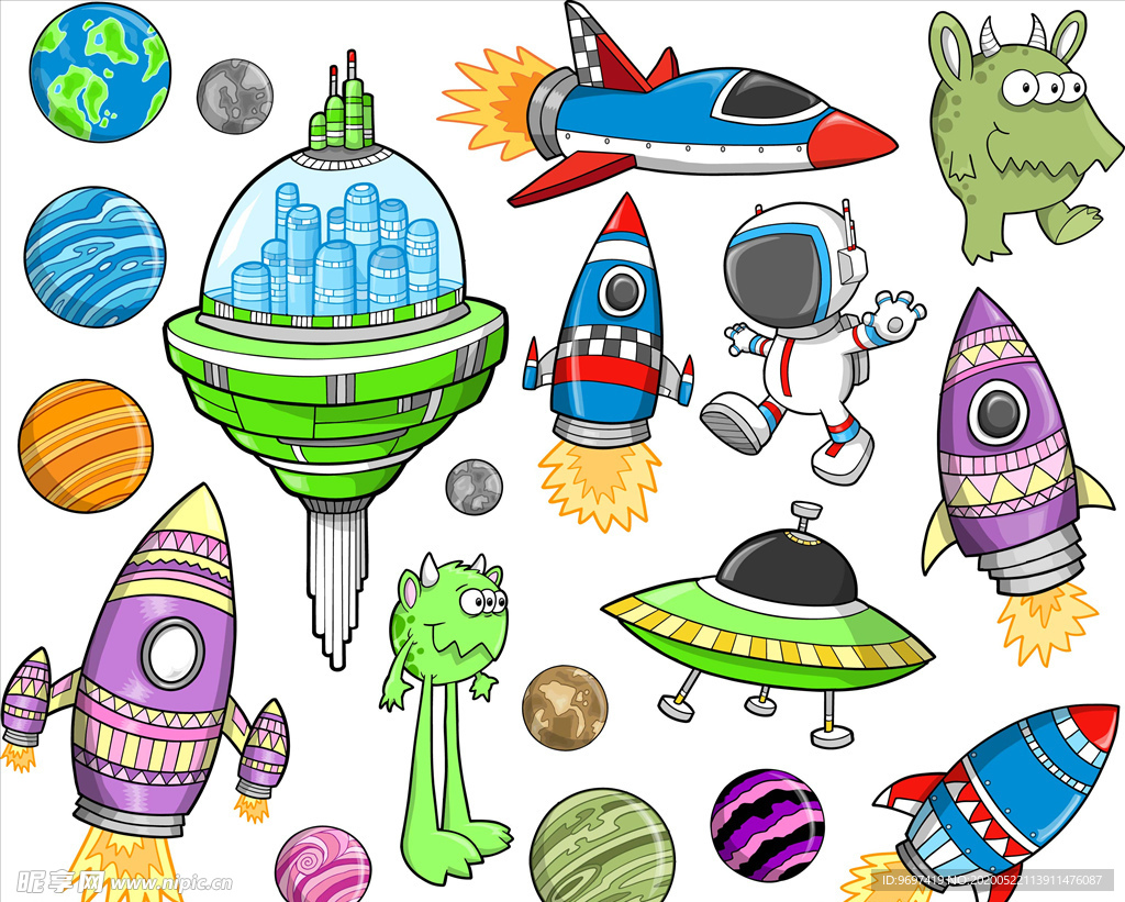 矢量手绘飞船飞行器