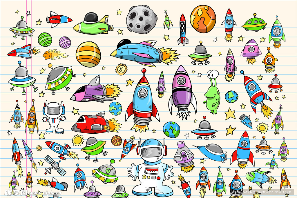 矢量卡通航天科技飞机