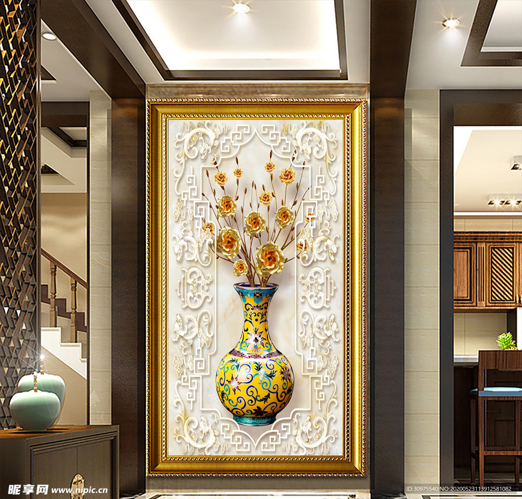 欧式花瓶玄关画