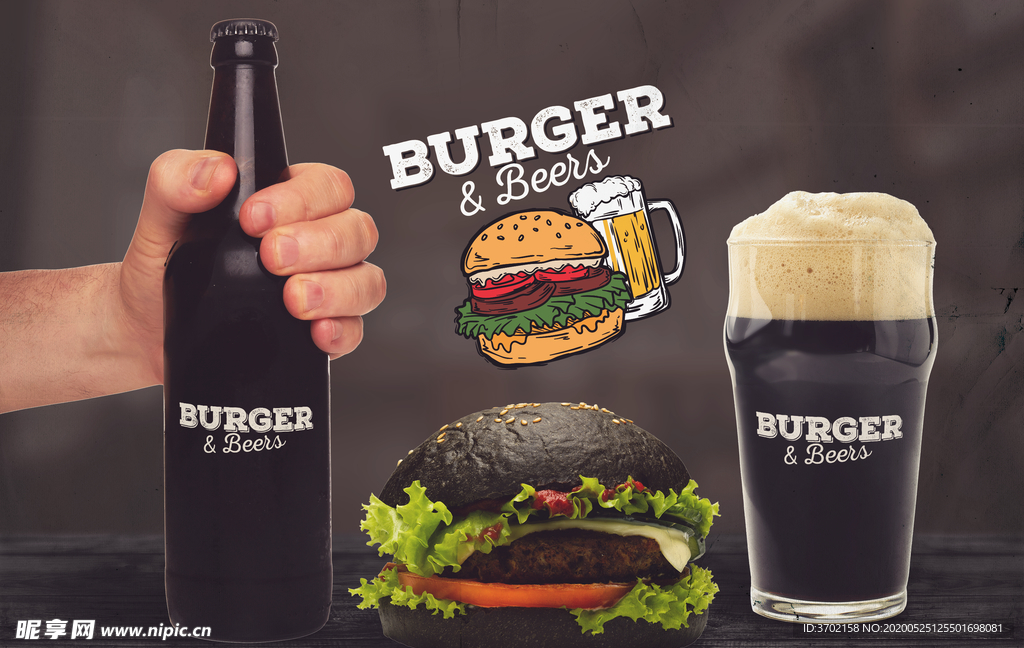 快餐店酒吧汉堡啤酒分层素材