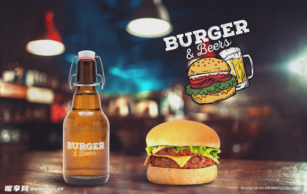 快餐店酒吧汉堡啤酒分层素材