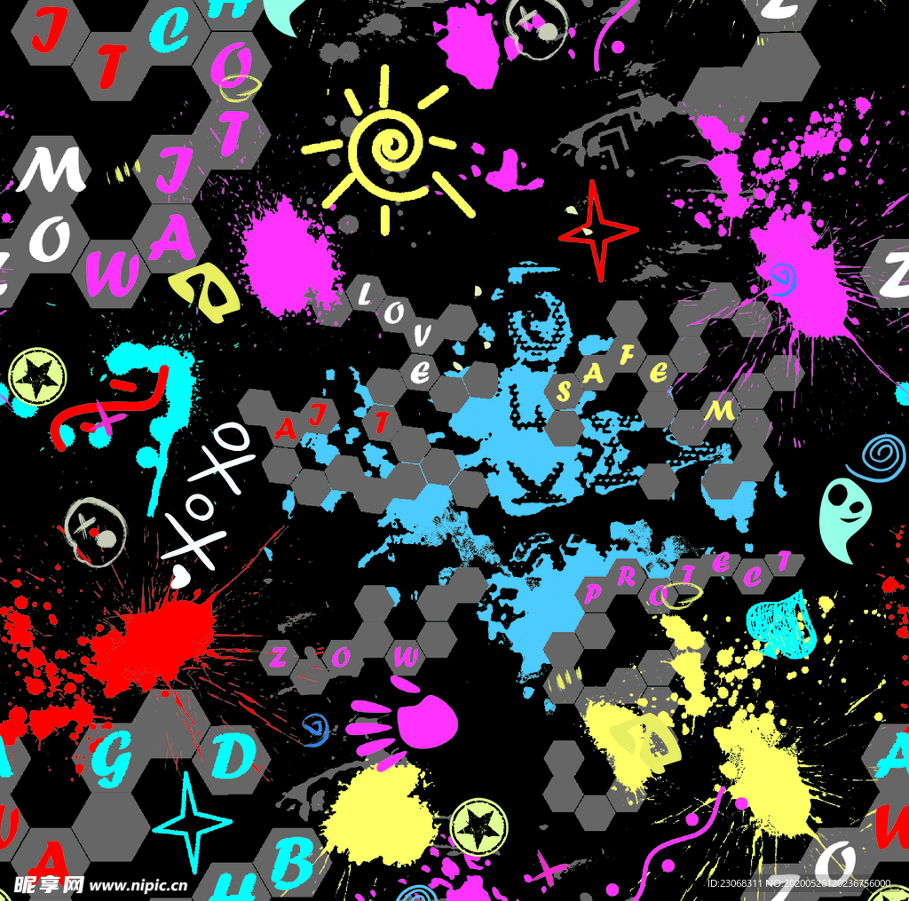 大牌卡通抽象扎染迷彩