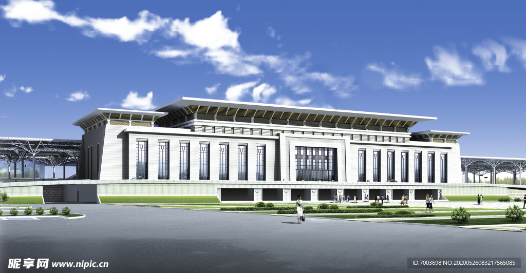 火车站效果图   蓝天白云