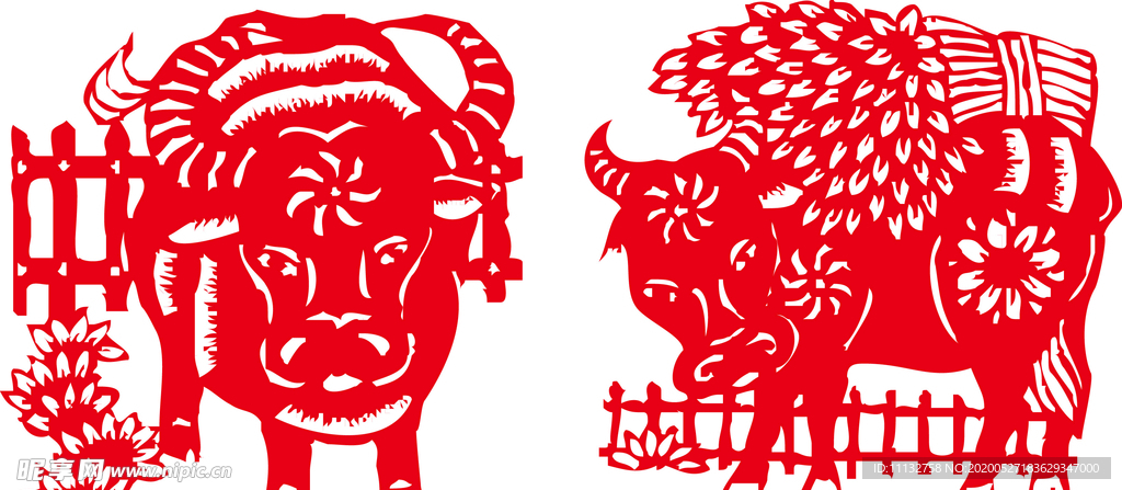 传统牛年剪纸春节新年剪纸素材