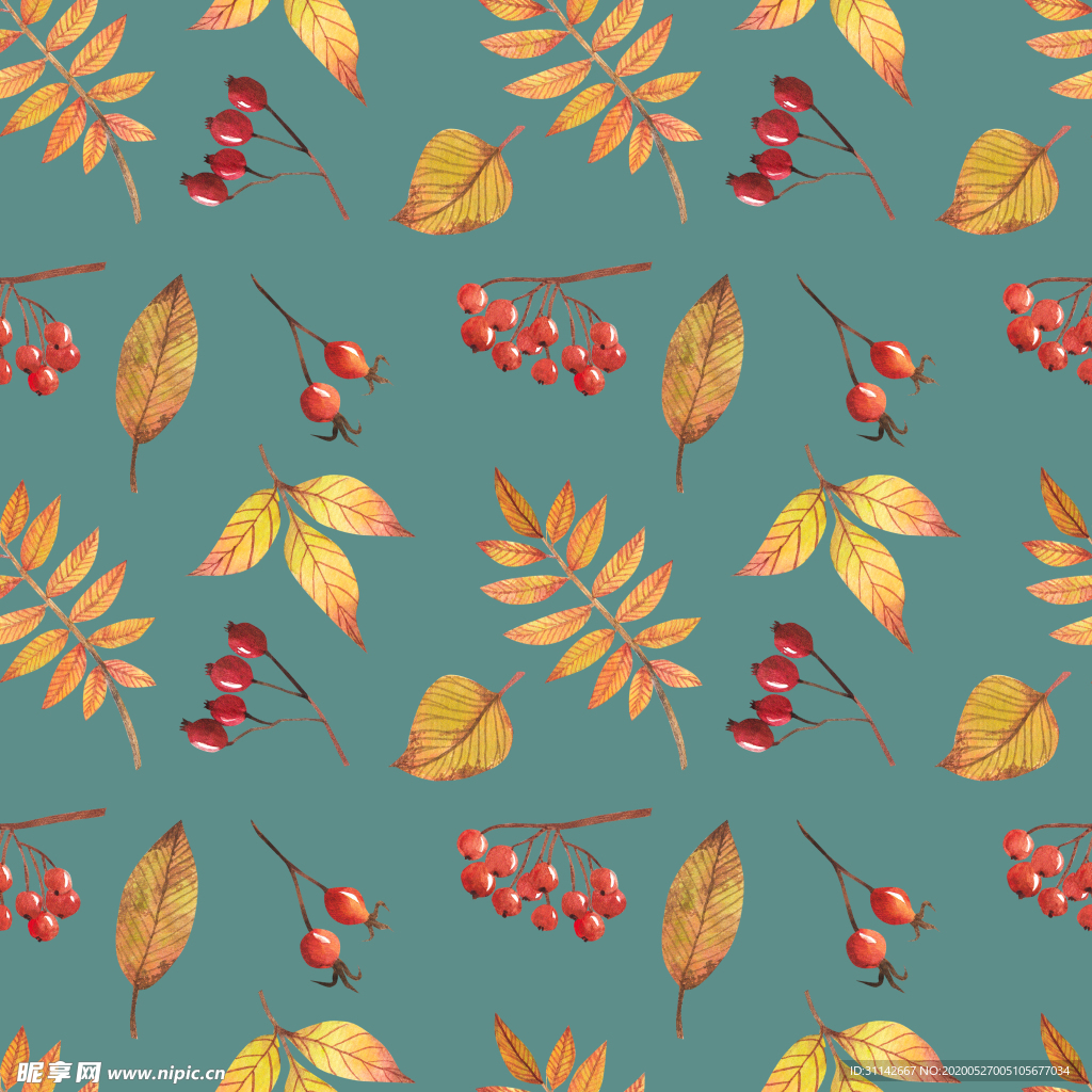 无缝花纹 秋叶静美