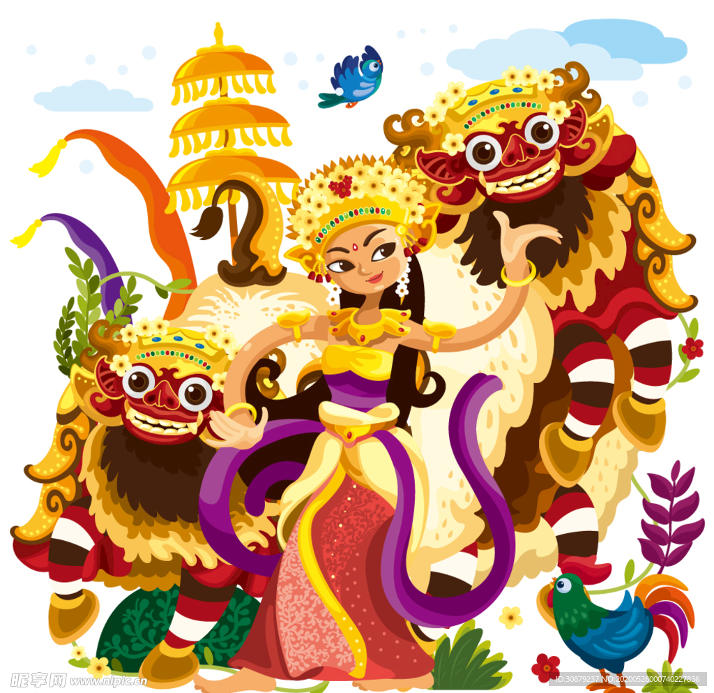 卡通跳传统舞蹈的泰国女子矢量素