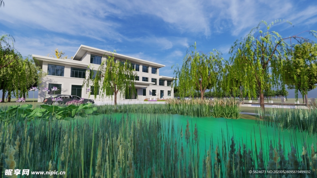 办公楼池塘
