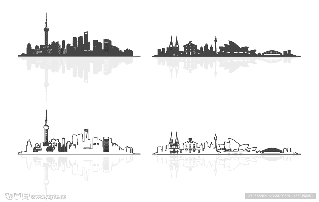 手绘城市 城市建筑 城市油画