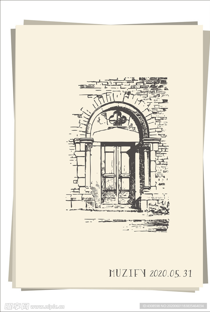 欧式复古石质窗棂手绘稿