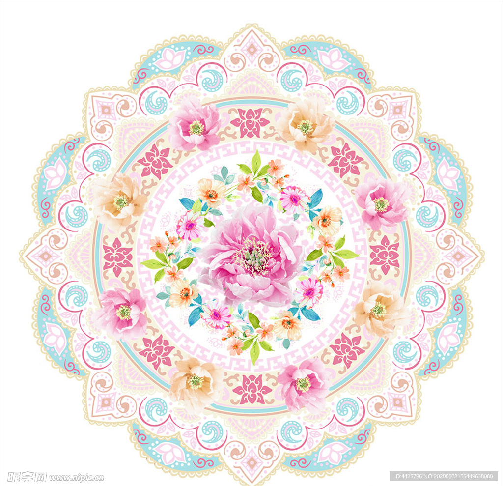 高清手绘花卉墙纸印花