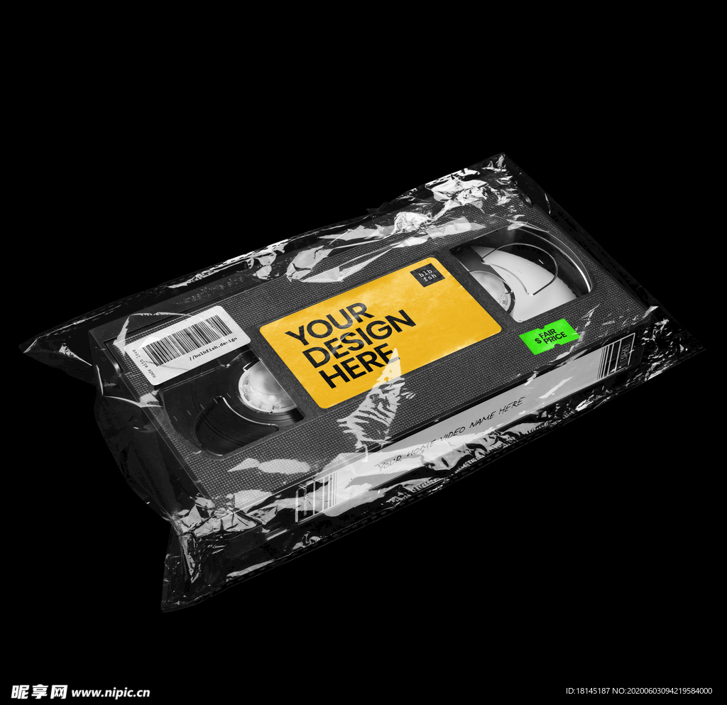 复古磁带包装贴图样机