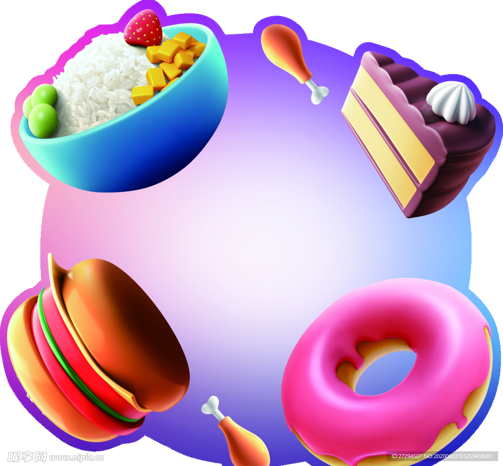 米饭蛋糕汉堡鸡腿甜甜圈