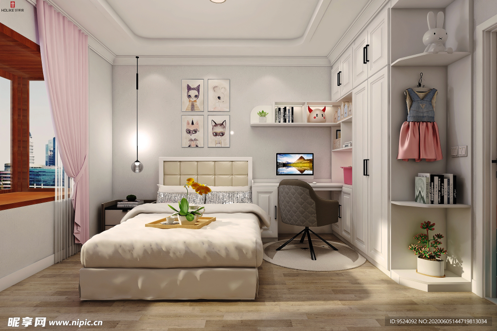 儿童房衣柜书桌组合