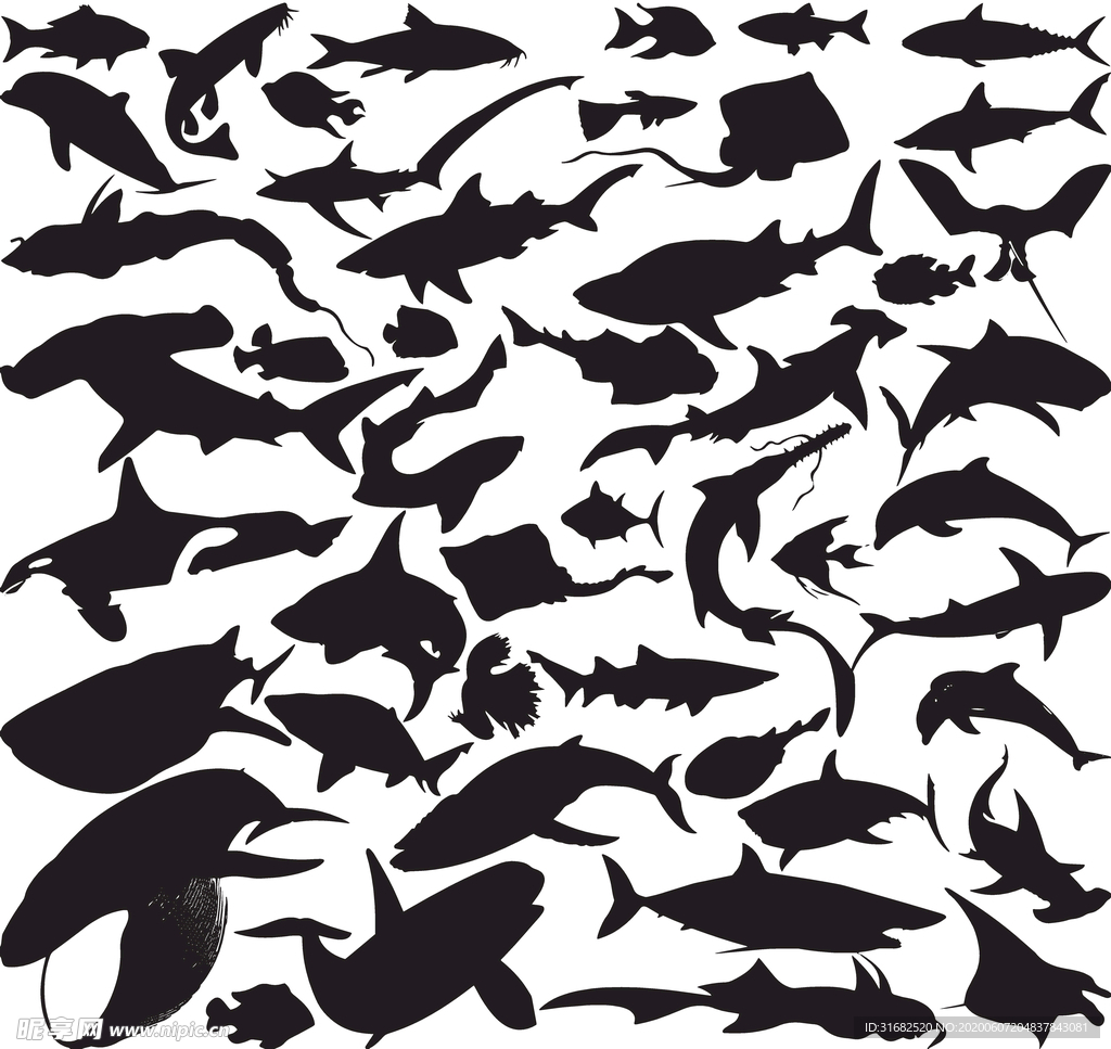 各种海底鱼类剪影矢量素材