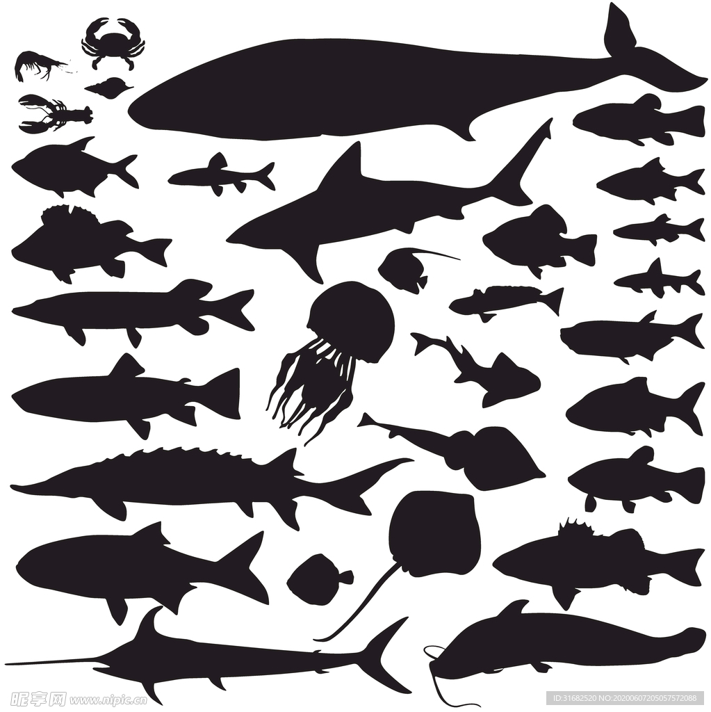 海底生物矢量剪影素材