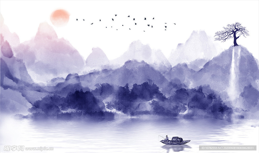 鸟抽象山水背景墙