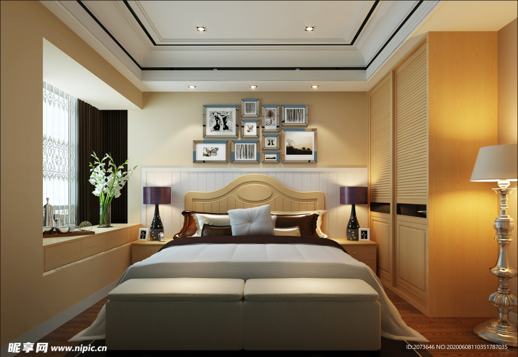 新中式卧室效果图