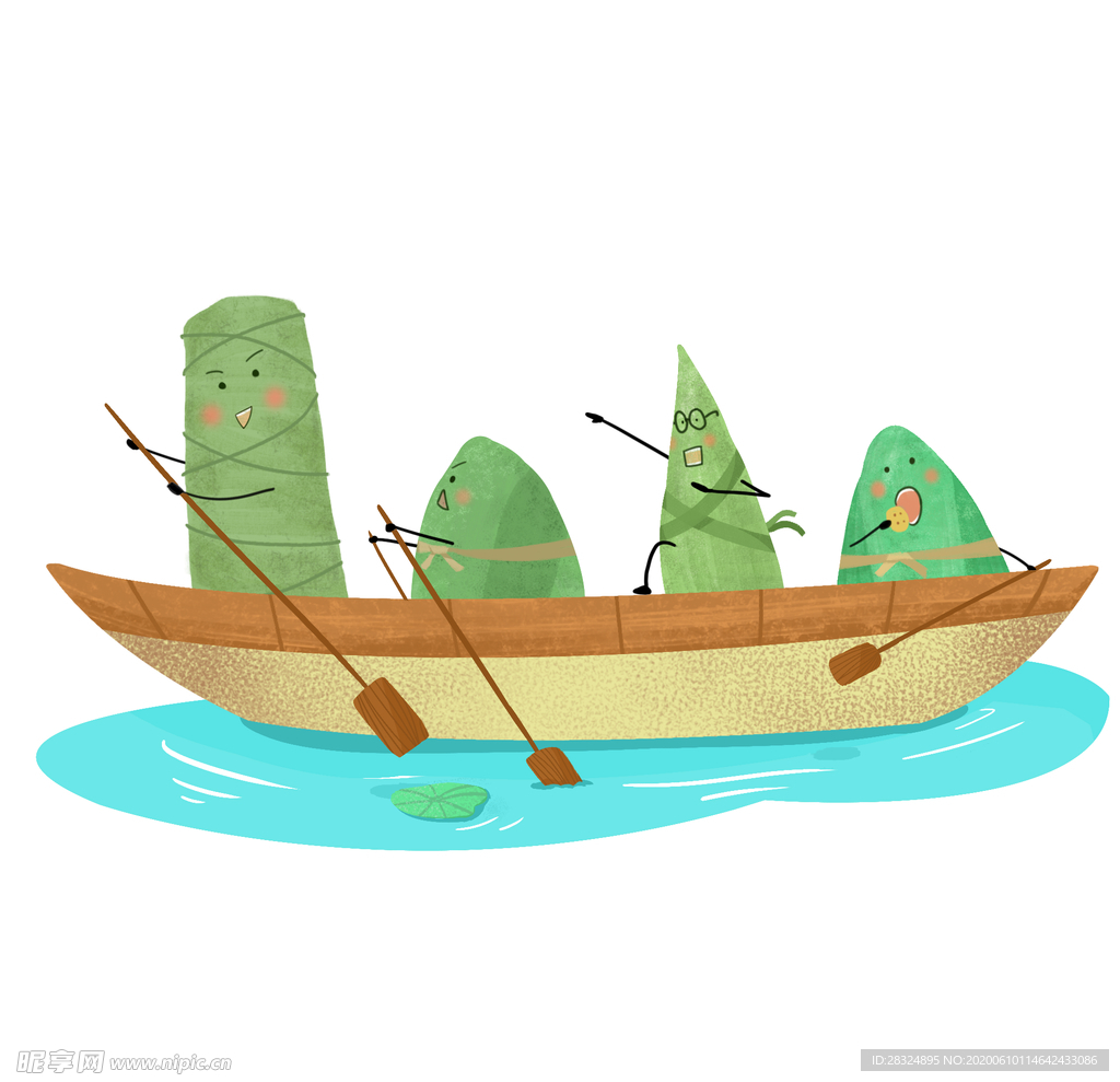 卡通可爱端午节粽子与船矢量图案
