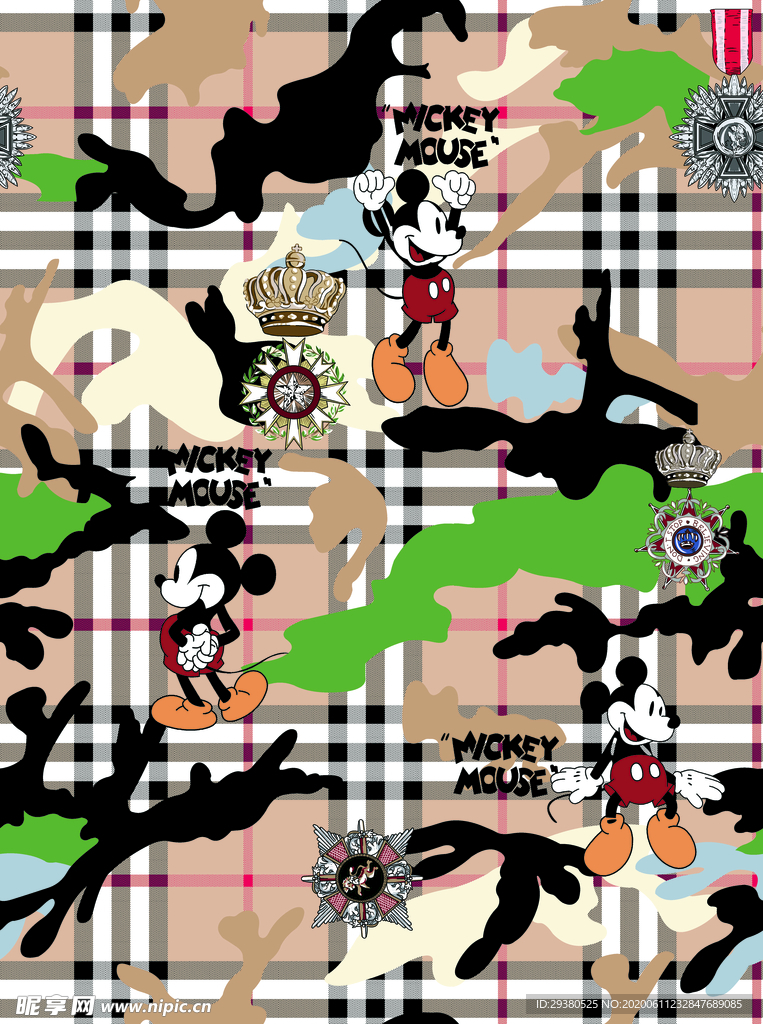 大牌 米奇 格子 皇冠 迷彩