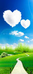蓝天白云风景玄关草地爱心云朵绿