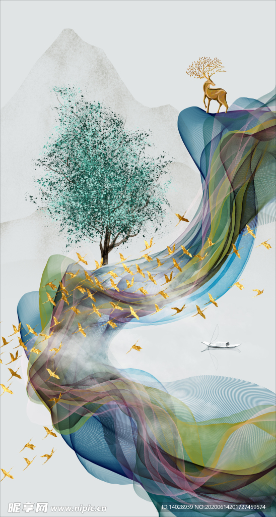 新中式现代艺术抽象水墨风景玄关