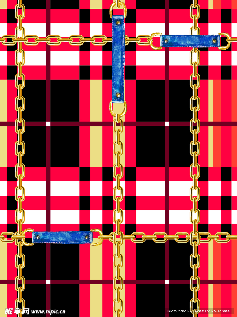 大牌 链条 格子 数码印花