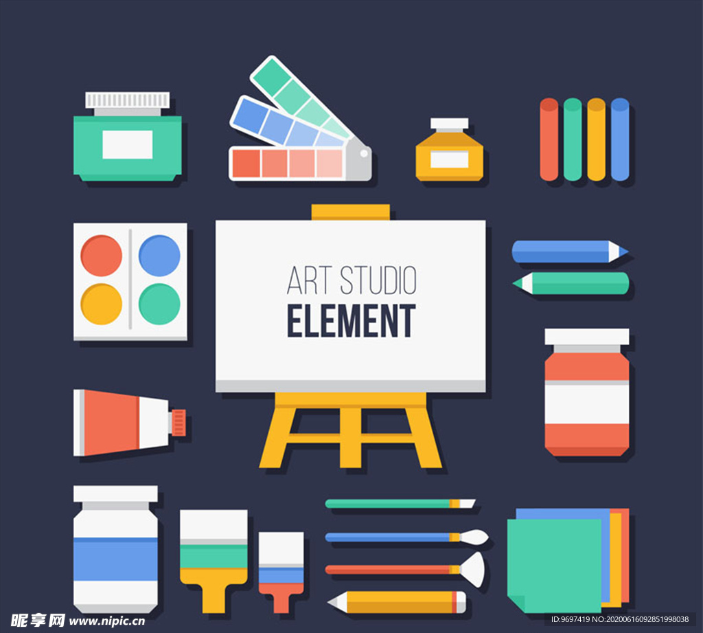 彩色艺术工作室元素矢量图