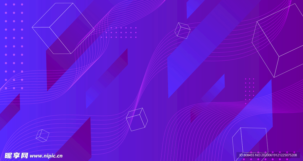 蓝紫色渐变背景弧线立体几何线条