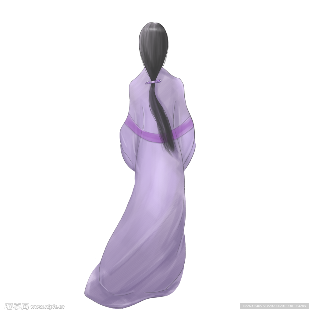 古风美女背影紫色元素手绘