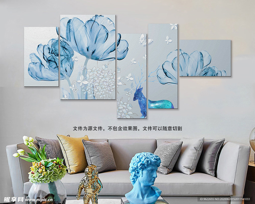 唯美花卉麋鹿装饰画