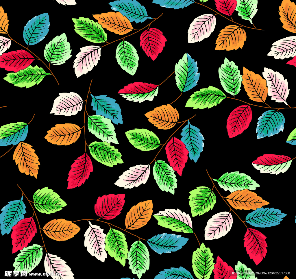 彩色树叶服装印花设计