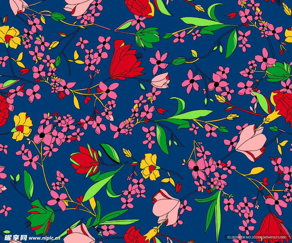 宝蓝底花 叶子花 炫彩 设计